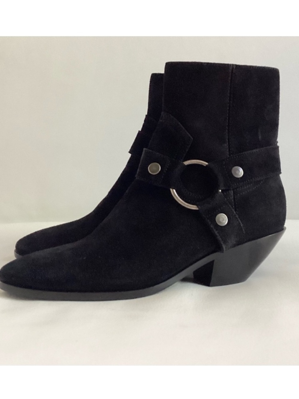 Saint Laurent Black Suede Ankle Boots with Ring Harness NWT SZ 6/36
